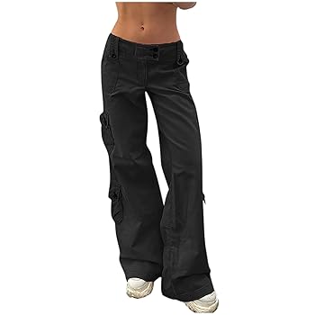 Women's Straight Wide Leg Cargo Flare Jeans Low Waist
